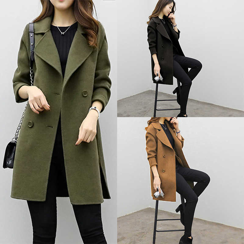 Foreign Trade Explosion 2022 Autumn And Winter New Coat Woolen Coat Women's Mid-length Cocoon Shaped Double Breasted Woolen Loose Slimming display picture 1