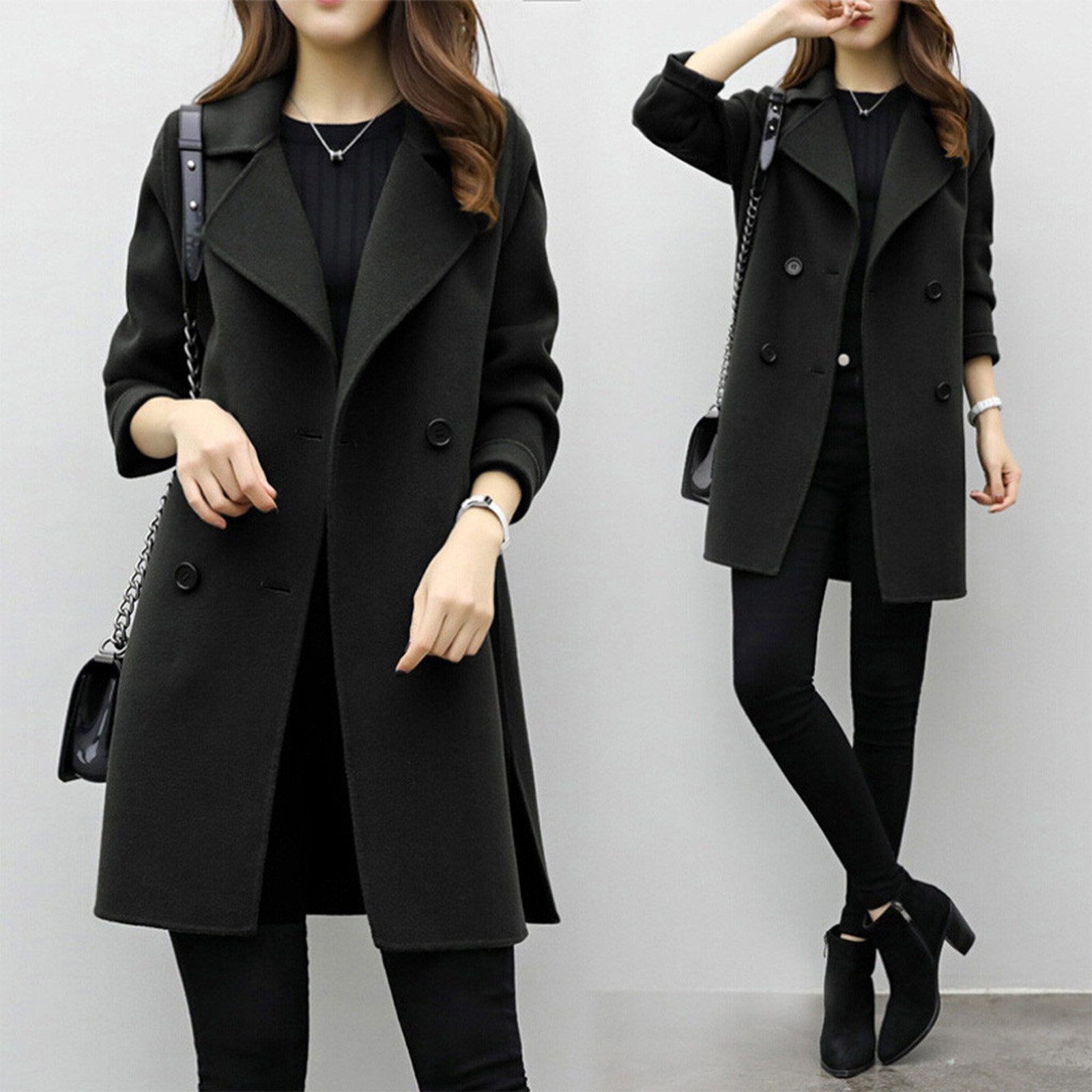 Foreign Trade Explosion 2022 Autumn And Winter New Coat Woolen Coat Women's Mid-length Cocoon Shaped Double Breasted Woolen Loose Slimming display picture 17