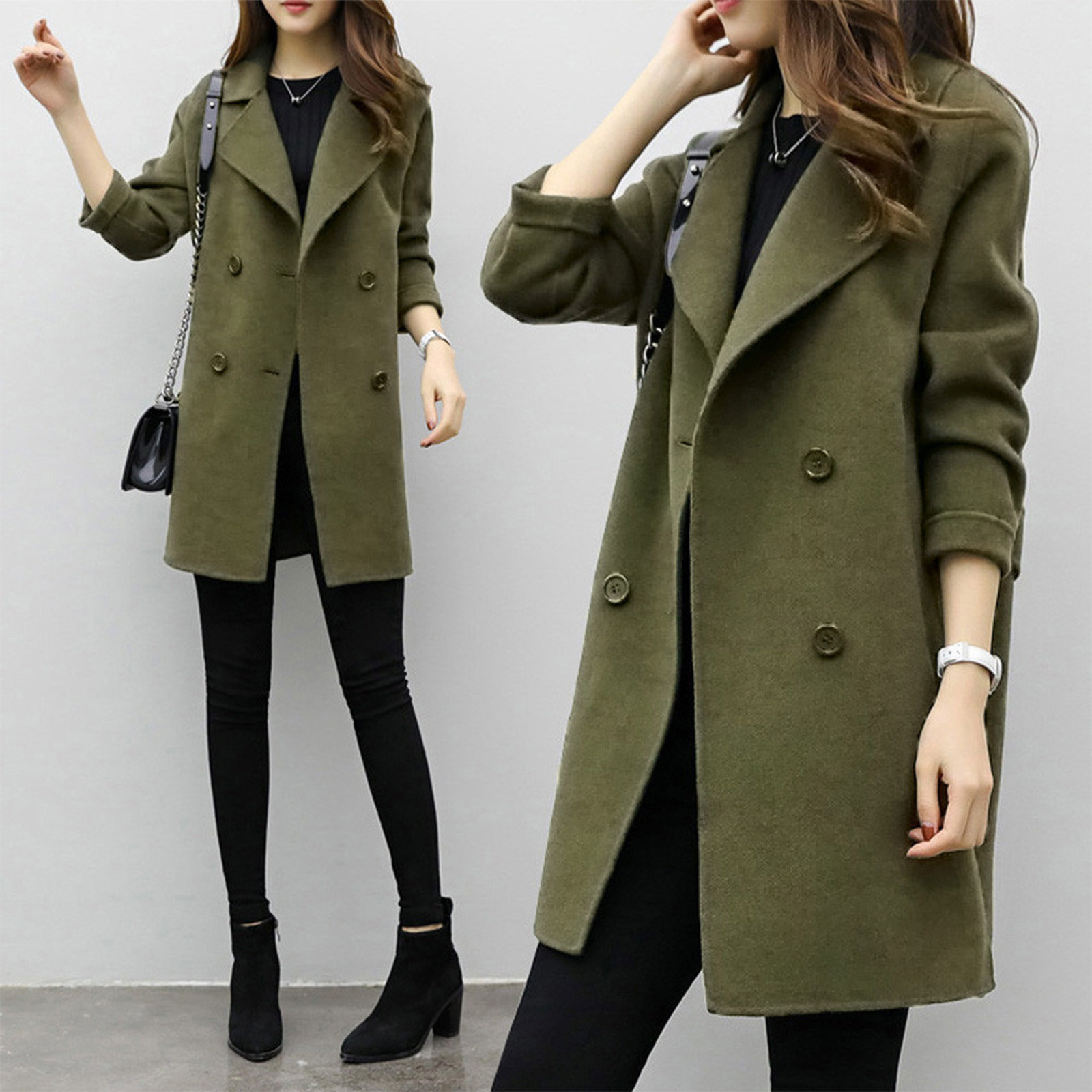 Foreign Trade Explosion 2022 Autumn And Winter New Coat Woolen Coat Women's Mid-length Cocoon Shaped Double Breasted Woolen Loose Slimming display picture 20