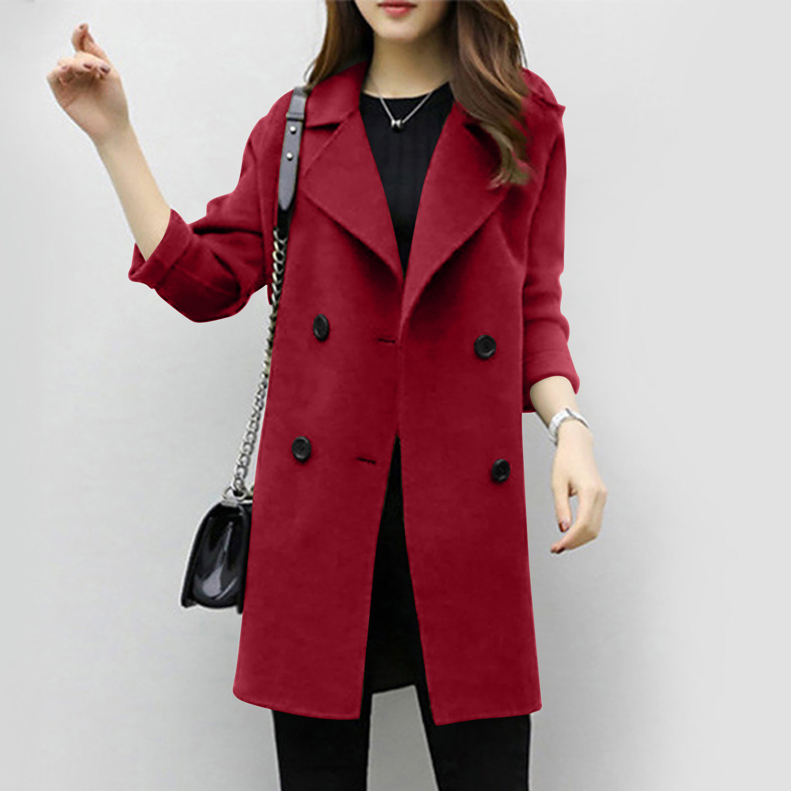Foreign Trade Explosion 2022 Autumn And Winter New Coat Woolen Coat Women's Mid-length Cocoon Shaped Double Breasted Woolen Loose Slimming display picture 22