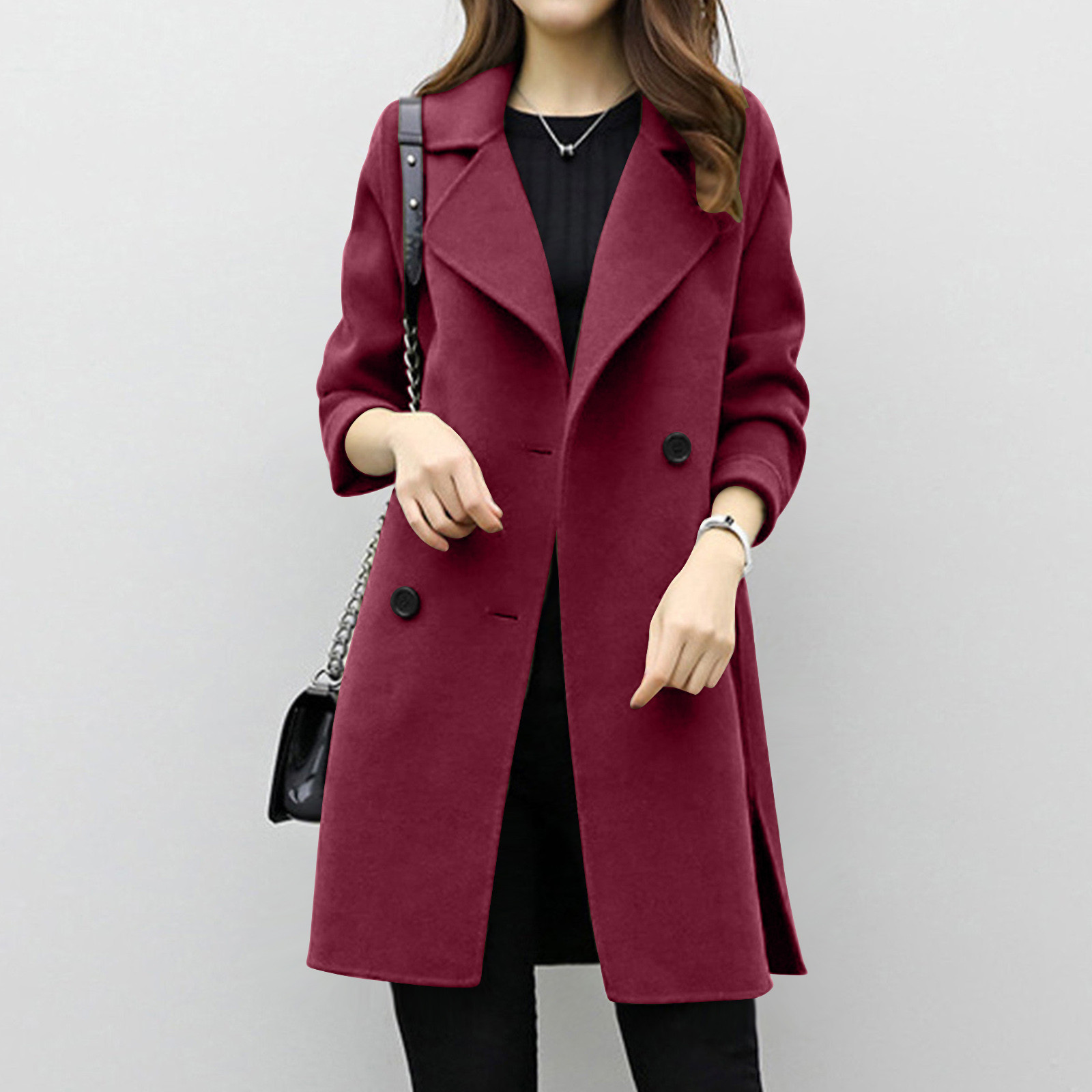Foreign Trade Explosion 2022 Autumn And Winter New Coat Woolen Coat Women's Mid-length Cocoon Shaped Double Breasted Woolen Loose Slimming display picture 24