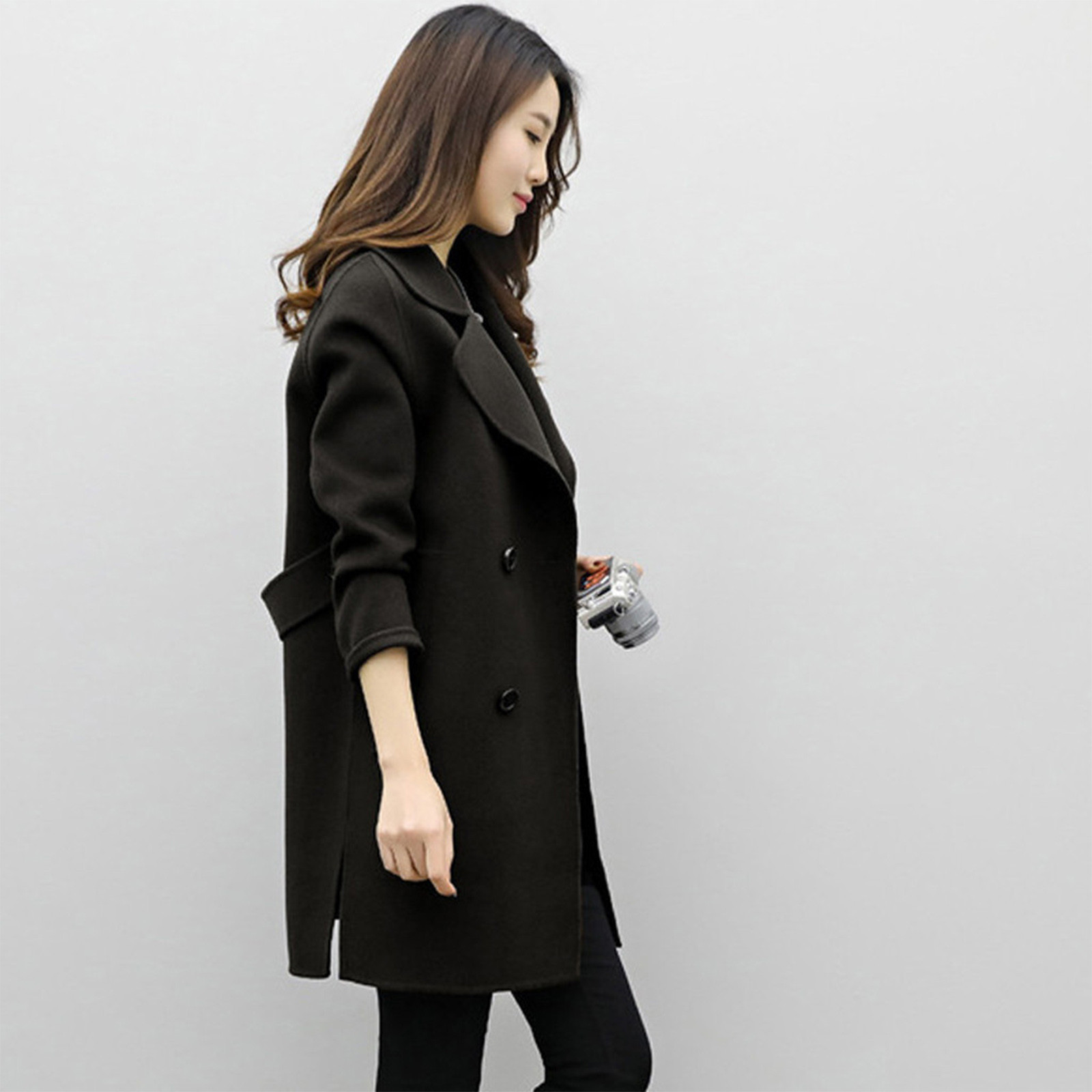 Foreign Trade Explosion 2022 Autumn And Winter New Coat Woolen Coat Women's Mid-length Cocoon Shaped Double Breasted Woolen Loose Slimming display picture 23
