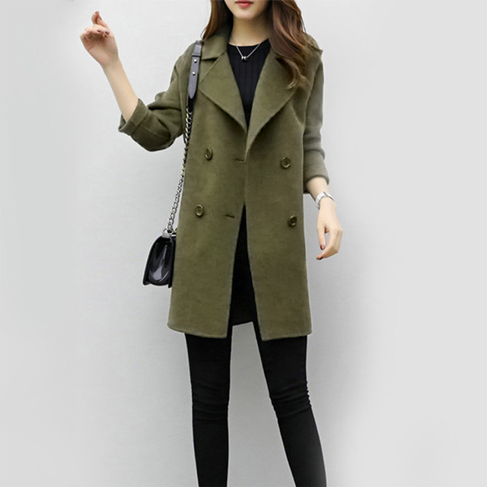 Foreign Trade Explosion 2022 Autumn And Winter New Coat Woolen Coat Women's Mid-length Cocoon Shaped Double Breasted Woolen Loose Slimming display picture 30