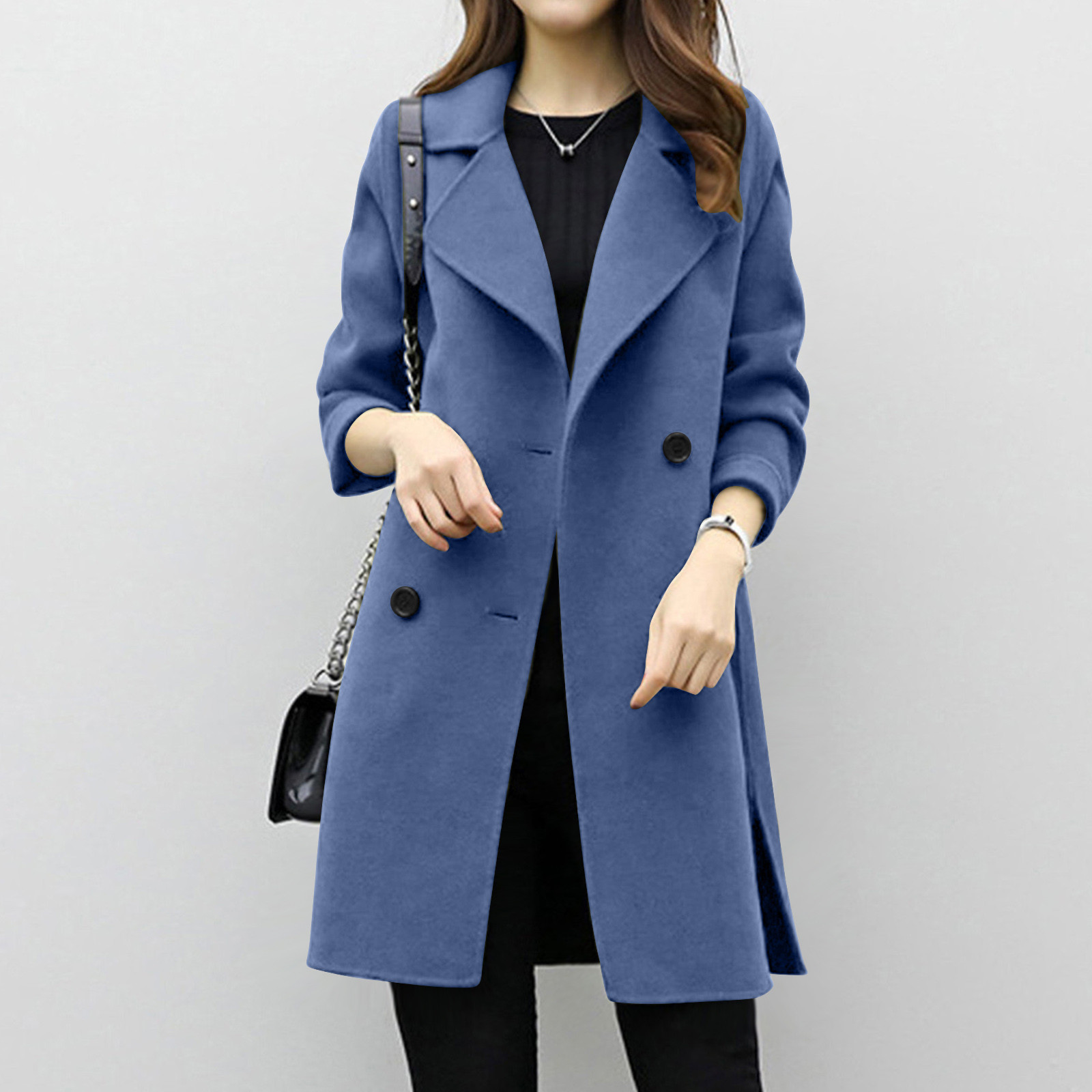Foreign Trade Explosion 2022 Autumn And Winter New Coat Woolen Coat Women's Mid-length Cocoon Shaped Double Breasted Woolen Loose Slimming display picture 26