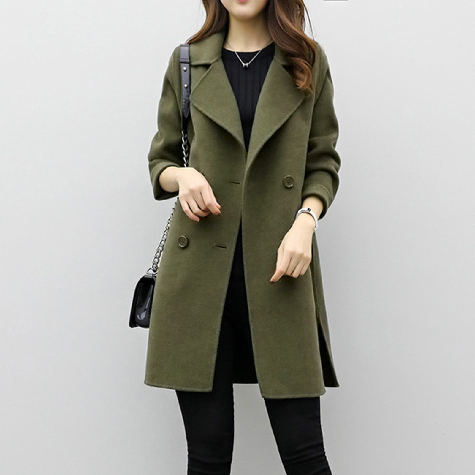 Foreign Trade Explosion 2022 Autumn And Winter New Coat Woolen Coat Women's Mid-length Cocoon Shaped Double Breasted Woolen Loose Slimming display picture 29
