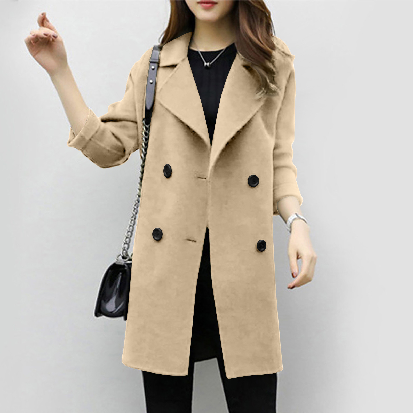 Foreign Trade Explosion 2022 Autumn And Winter New Coat Woolen Coat Women's Mid-length Cocoon Shaped Double Breasted Woolen Loose Slimming display picture 36