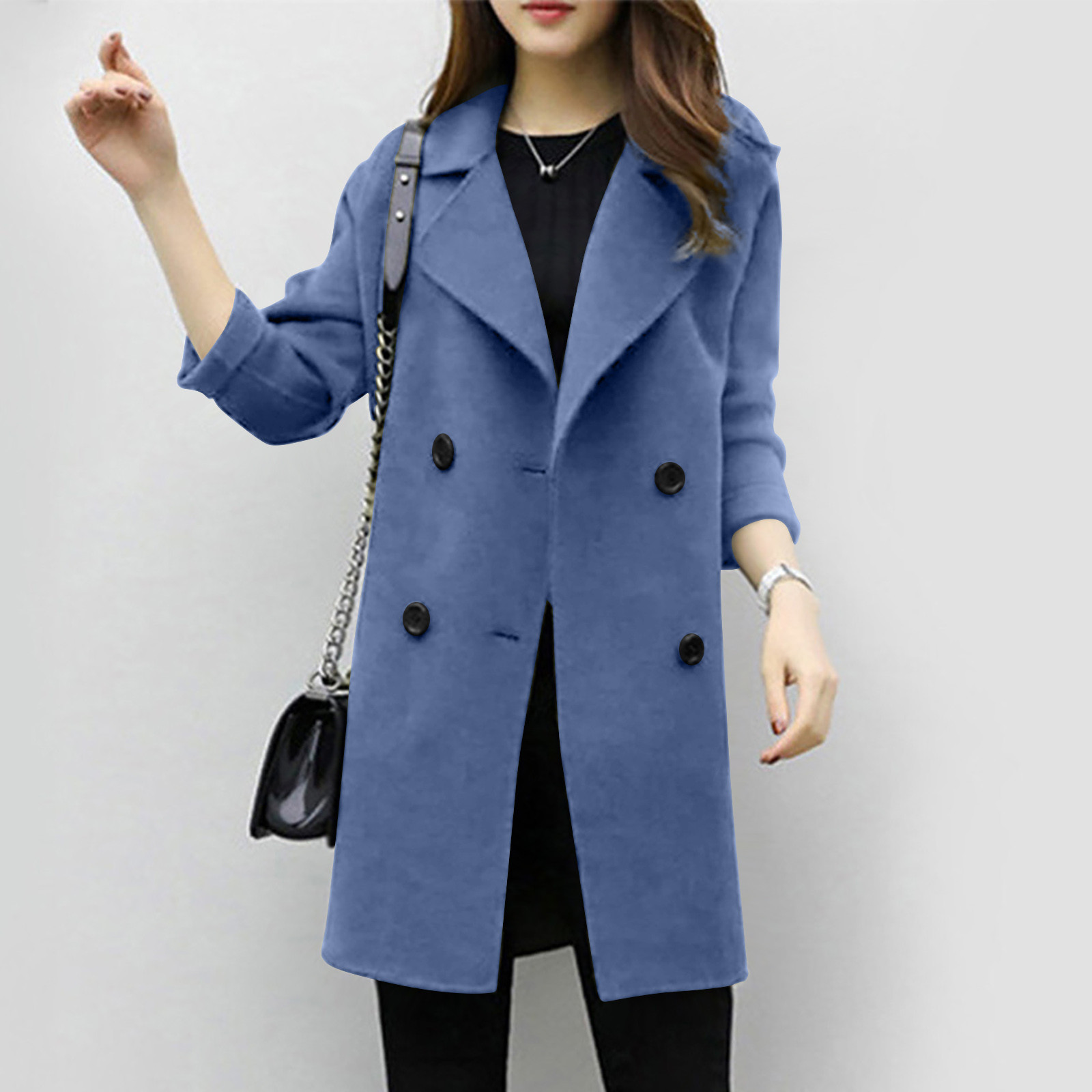 Foreign Trade Explosion 2022 Autumn And Winter New Coat Woolen Coat Women's Mid-length Cocoon Shaped Double Breasted Woolen Loose Slimming display picture 48