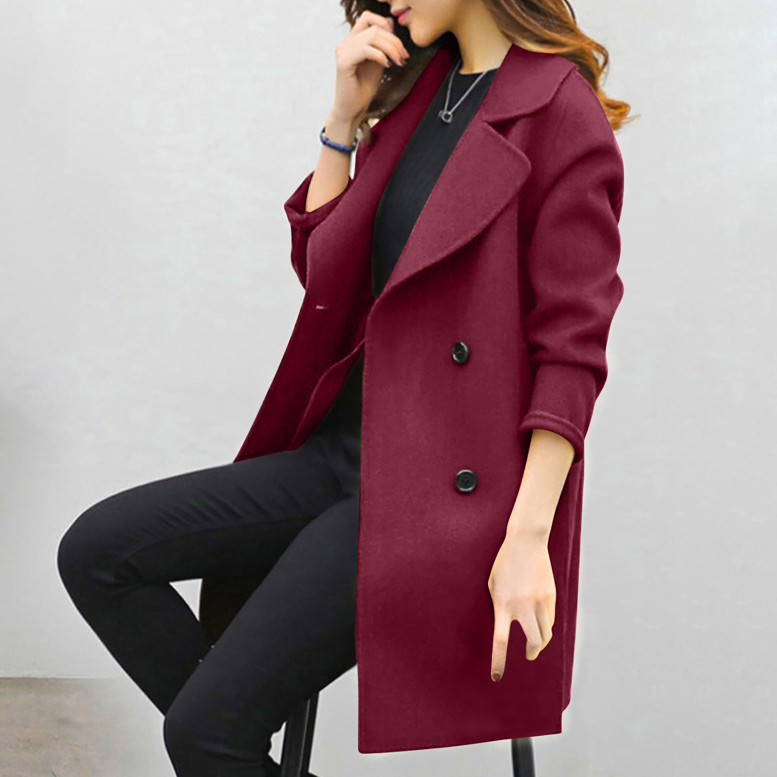 Foreign Trade Explosion 2022 Autumn And Winter New Coat Woolen Coat Women's Mid-length Cocoon Shaped Double Breasted Woolen Loose Slimming display picture 38