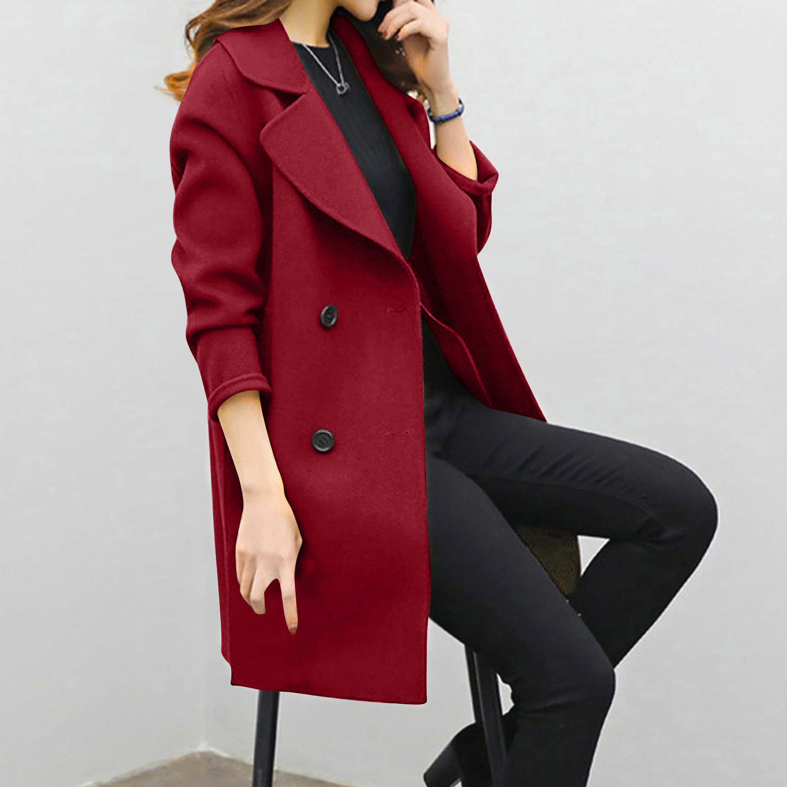 Foreign Trade Explosion 2022 Autumn And Winter New Coat Woolen Coat Women's Mid-length Cocoon Shaped Double Breasted Woolen Loose Slimming display picture 43