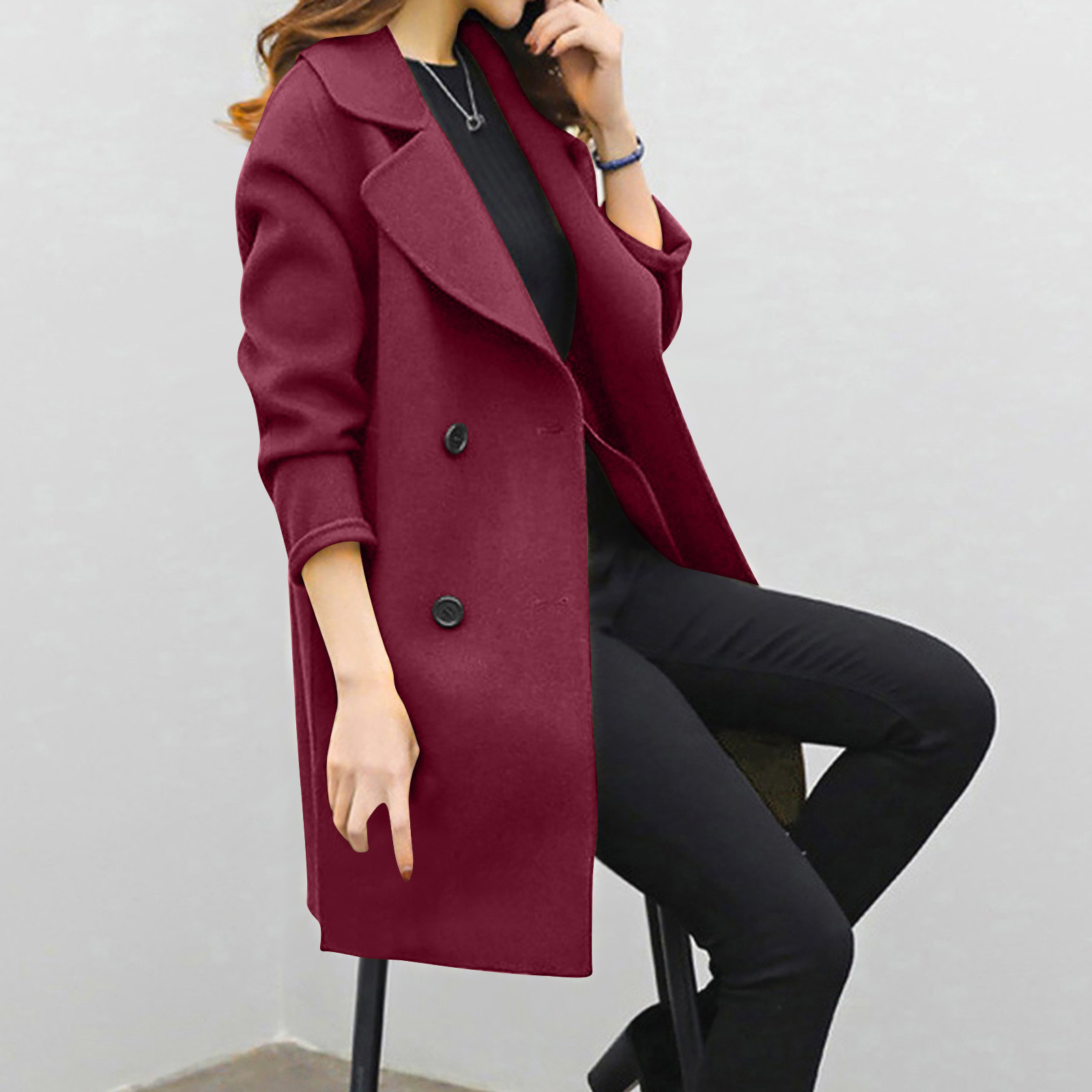 Foreign Trade Explosion 2022 Autumn And Winter New Coat Woolen Coat Women's Mid-length Cocoon Shaped Double Breasted Woolen Loose Slimming display picture 49