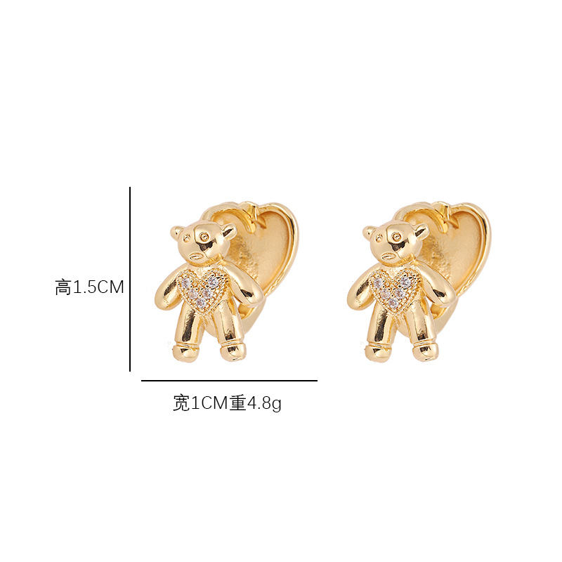 1 Paire Style Simple Ours Placage Incruster Alliage Zircon Boucles D'oreilles display picture 1
