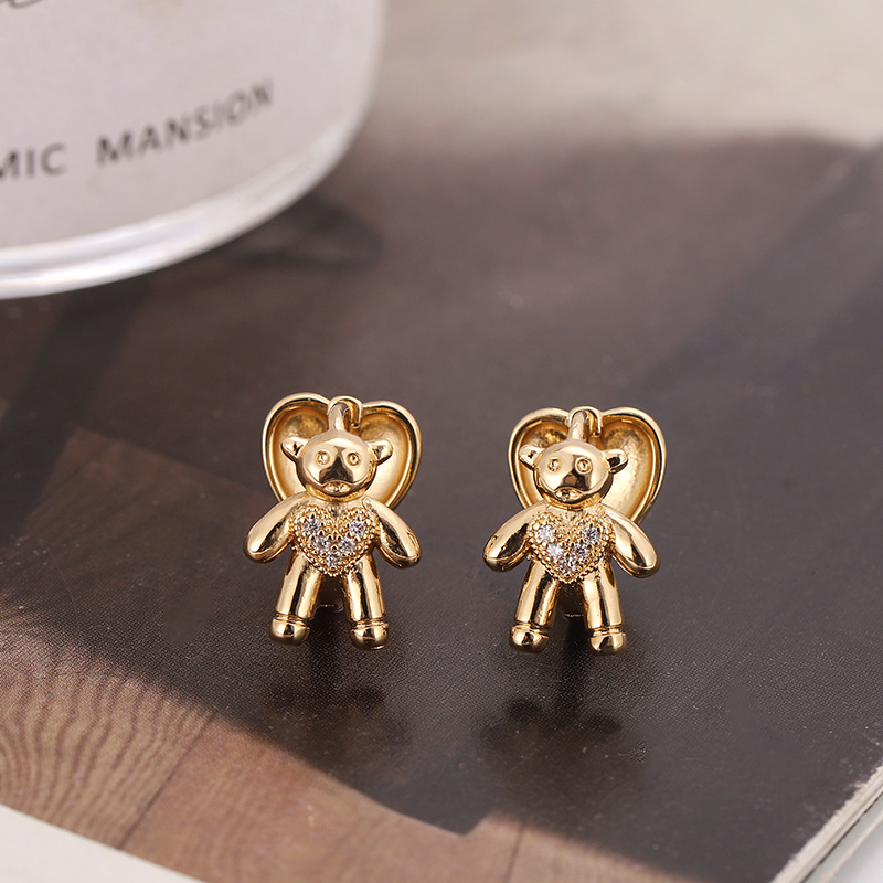 1 Pair Simple Style Bear Plating Inlay Alloy Zircon Ear Studs display picture 4