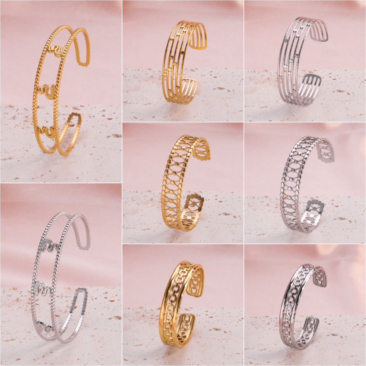 Casual Classic Style C Shape Lines Snake 304 Stainless Steel 18K Gold Plated Bangle In Bulk display picture 2