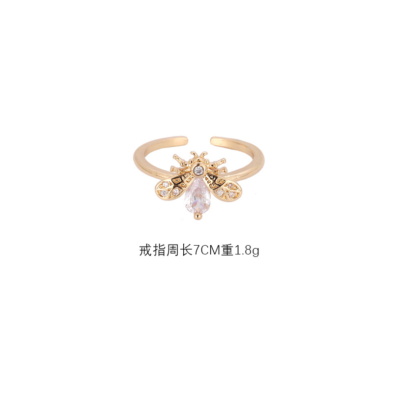 Simple Style Bee Copper Plating Inlay Zircon Open Rings display picture 1