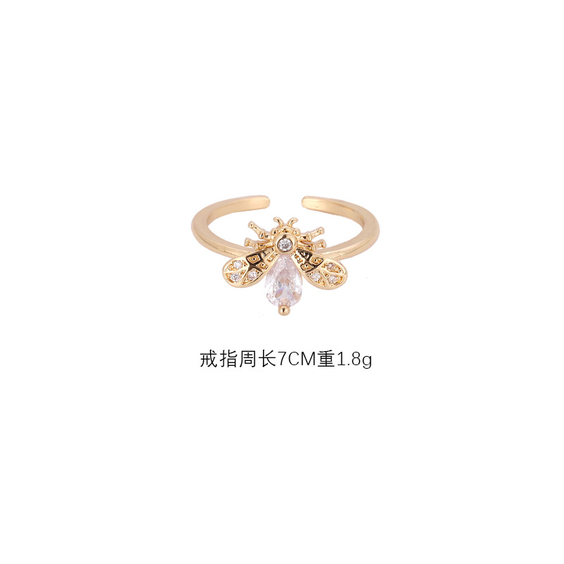 Style Simple Abeille Le Cuivre Placage Incruster Zircon Anneau Ouvert display picture 1