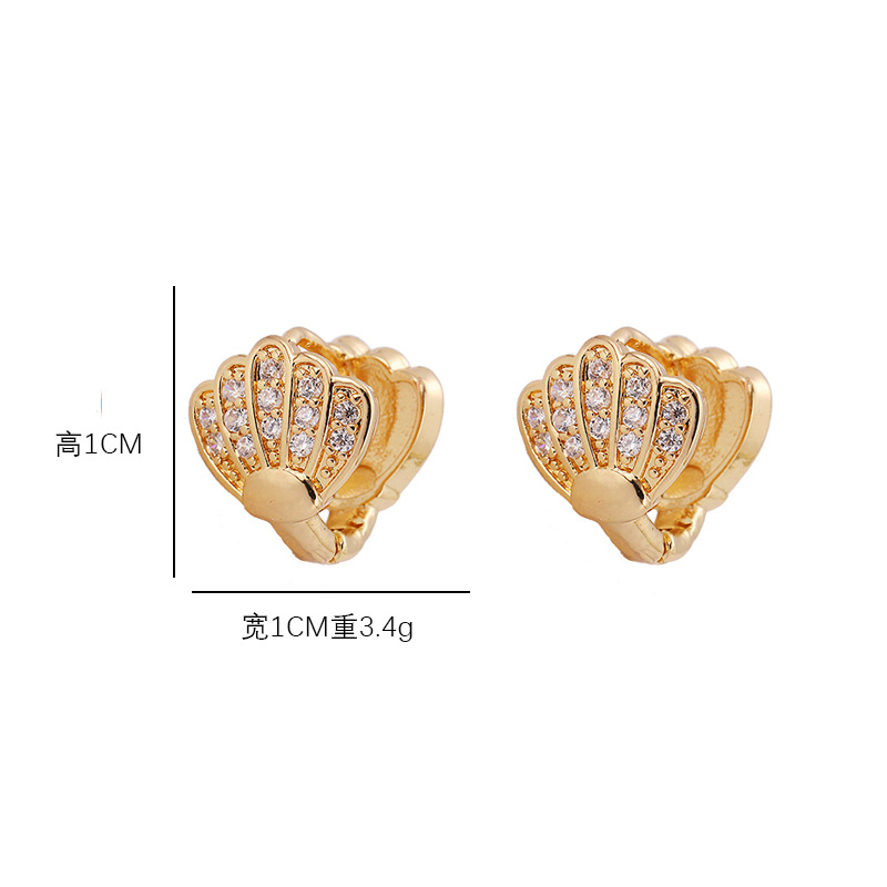 1 Pair Simple Style Shell Plating Inlay Copper Zircon Ear Studs display picture 1