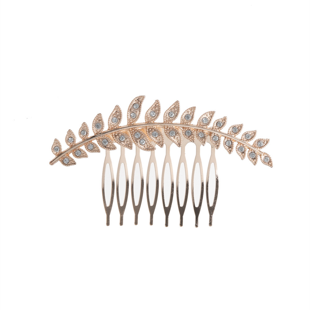 Women's Simple Style Leaf Metal Inlay Zircon Insert Comb display picture 1