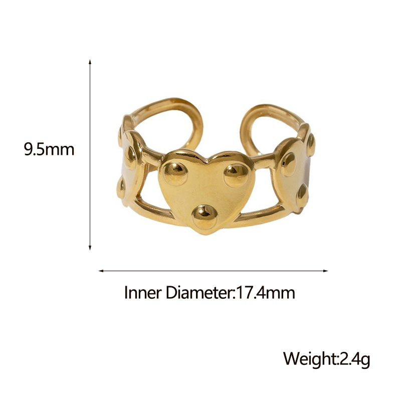 Edelstahl 304 18 Karat Vergoldet Einfacher Stil Überzug Herzform Offener Ring display picture 1