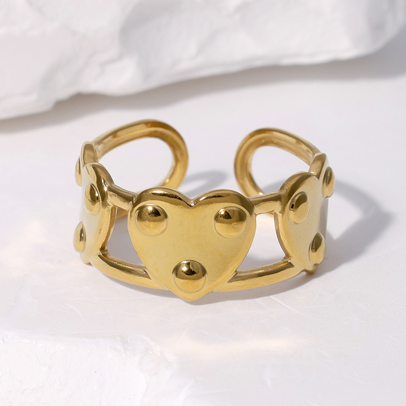 304 Stainless Steel 18K Gold Plated Simple Style Plating Heart Shape Open Rings display picture 3