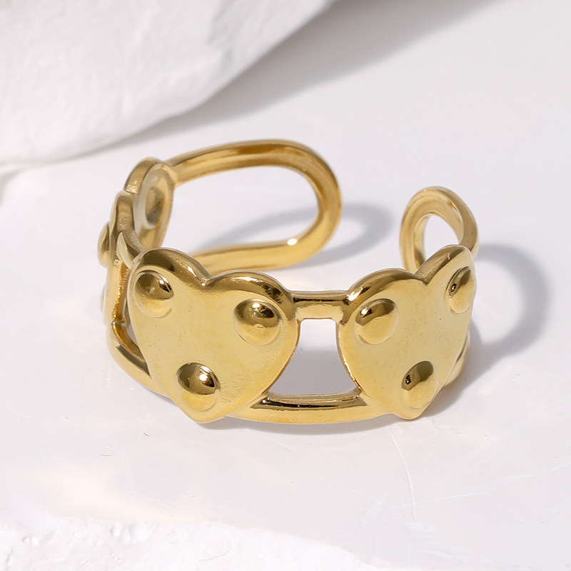Edelstahl 304 18 Karat Vergoldet Einfacher Stil Überzug Herzform Offener Ring display picture 4