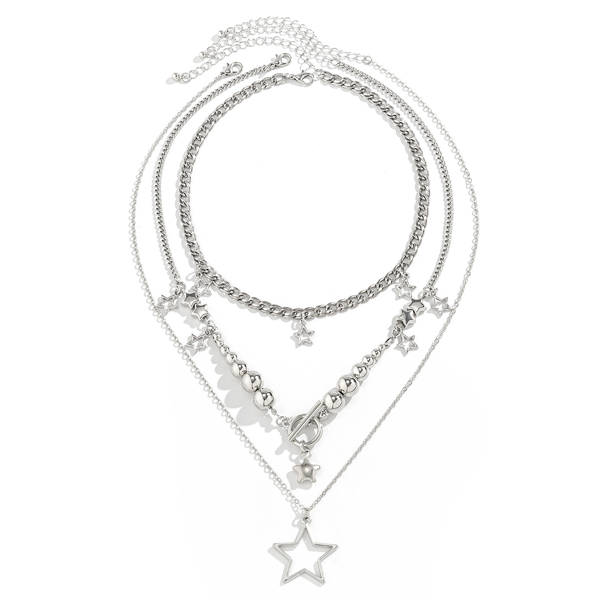 Großhandel Schmuck Einfacher Stil Pentagramm Legierung Eisen Kupfer Überzug Dreilagige Halskette display picture 1