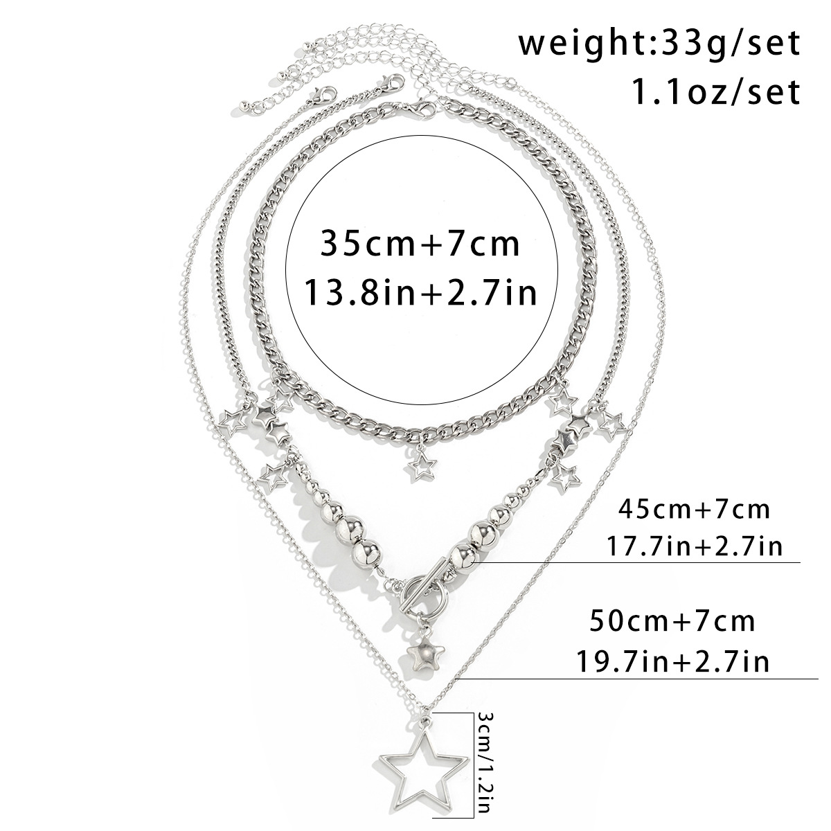 Großhandel Schmuck Einfacher Stil Pentagramm Legierung Eisen Kupfer Überzug Dreilagige Halskette display picture 2