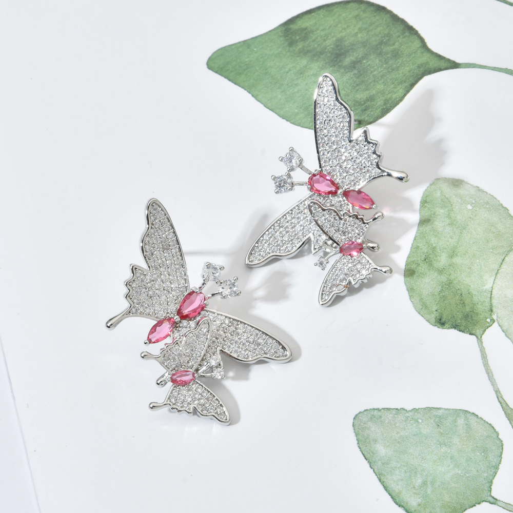 1 Pair Sweet Butterfly Plating Inlay Copper Zircon 18k Gold Plated White Gold Plated Ear Studs display picture 5