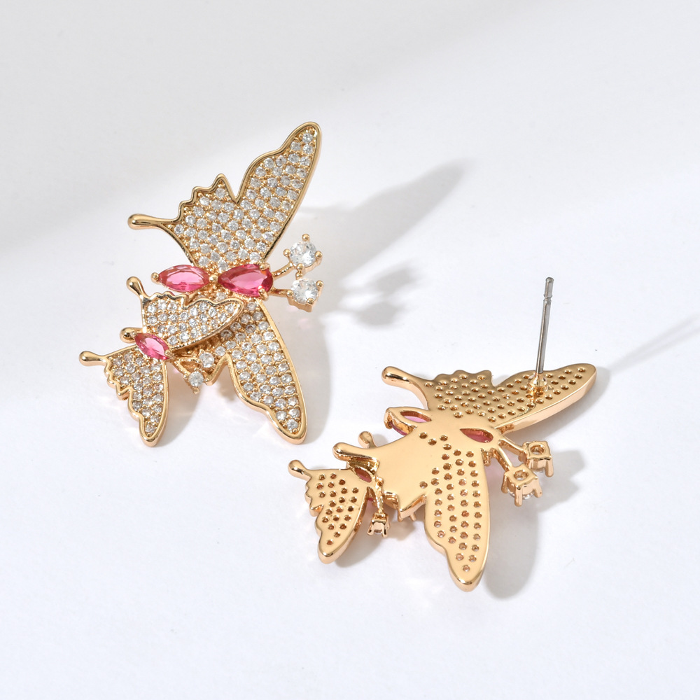 1 Pair Sweet Butterfly Plating Inlay Copper Zircon 18k Gold Plated White Gold Plated Ear Studs display picture 2