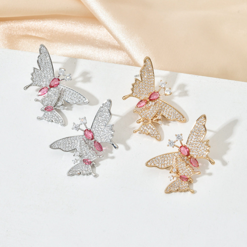 1 Pair Sweet Butterfly Plating Inlay Copper Zircon 18k Gold Plated White Gold Plated Ear Studs display picture 4