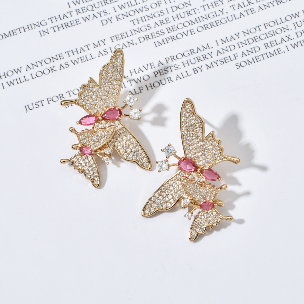 1 Pair Sweet Butterfly Plating Inlay Copper Zircon 18k Gold Plated White Gold Plated Ear Studs display picture 3