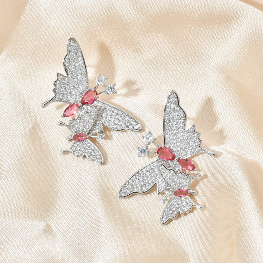 1 Pair Sweet Butterfly Plating Inlay Copper Zircon 18k Gold Plated White Gold Plated Ear Studs display picture 8