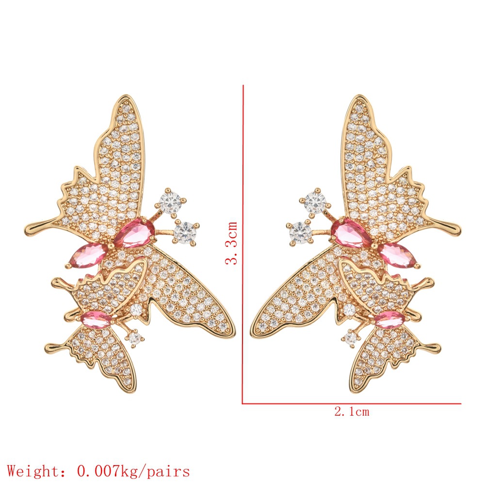 1 Pair Sweet Butterfly Plating Inlay Copper Zircon 18k Gold Plated White Gold Plated Ear Studs display picture 1