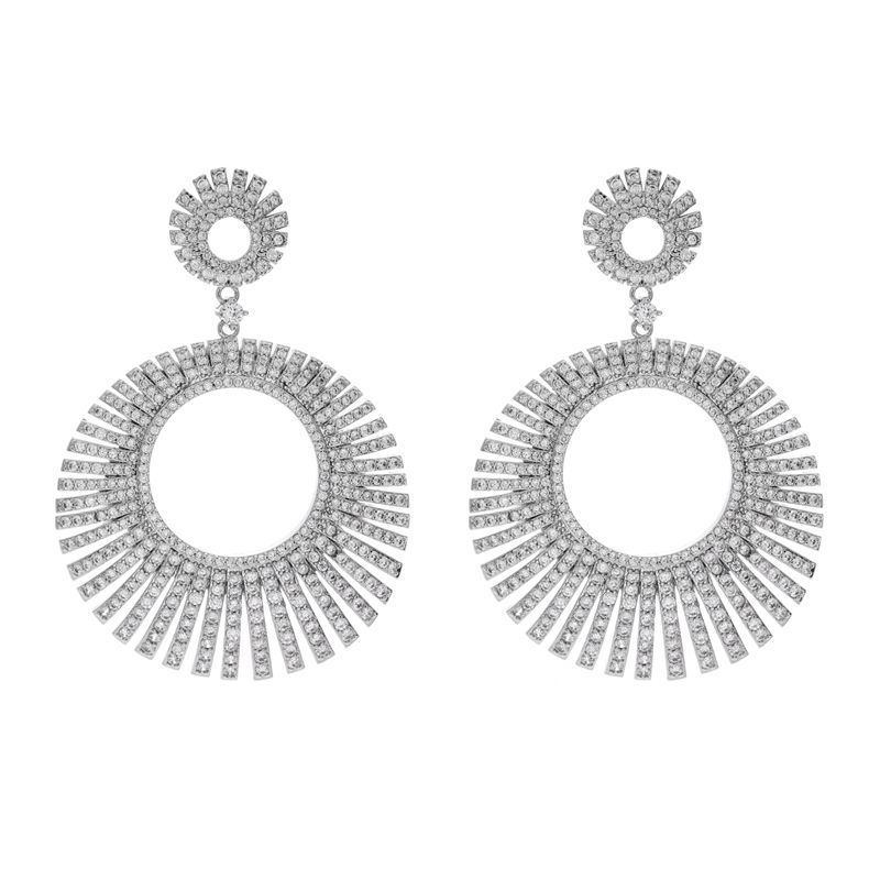1 Pair Retro Luxurious Circle Plating Inlay Copper Zircon White Gold Plated Drop Earrings display picture 7
