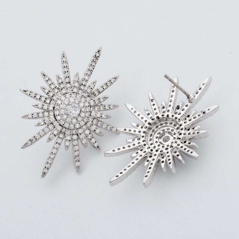 1 Paire Luxueux Soleil Placage Incruster Le Cuivre Zircon Or Blanc Plaqué Boucles D'oreilles display picture 2