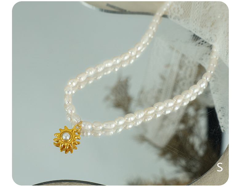 Elegant Cute Sun Freshwater Pearl Titanium Steel Plating 18k Gold Plated Pendant Necklace display picture 5