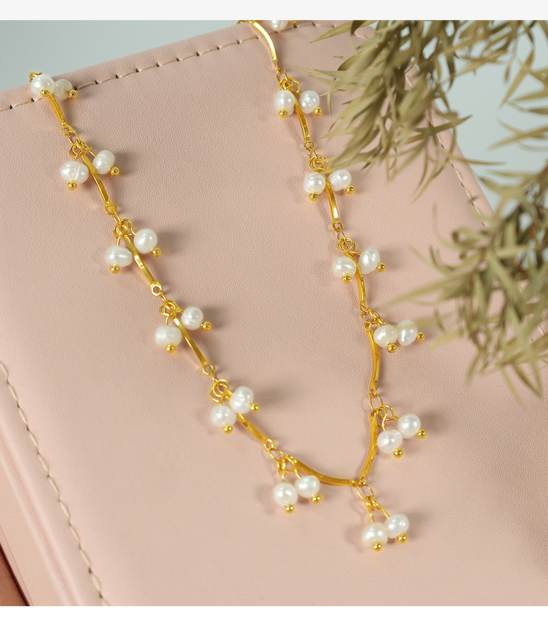 Elegant Simple Style Geometric Titanium Steel Plating Inlay Freshwater Pearl 18k Gold Plated Necklace display picture 1