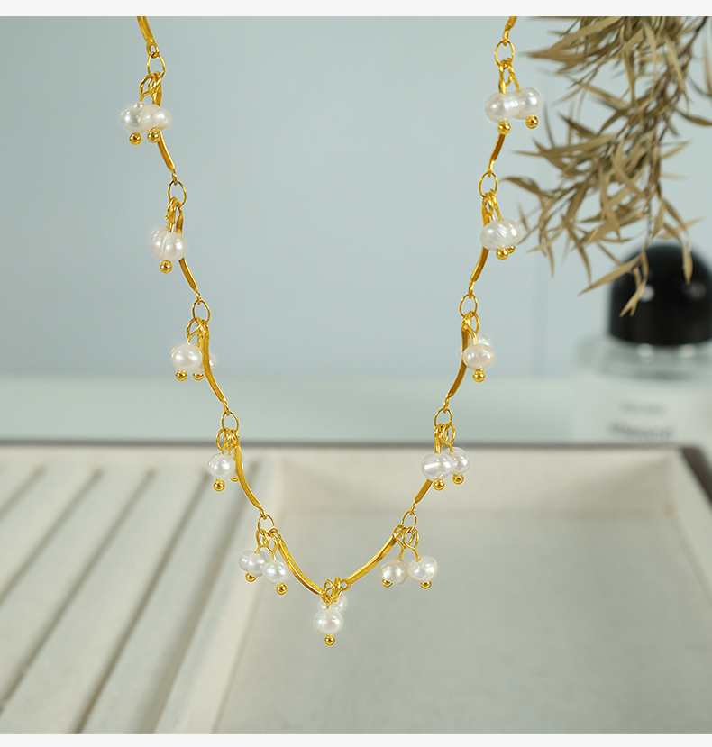 Elegant Einfacher Stil Geometrisch Titan Stahl Überzug Inlay Süßwasserperle 18 Karat Vergoldet Halskette display picture 4