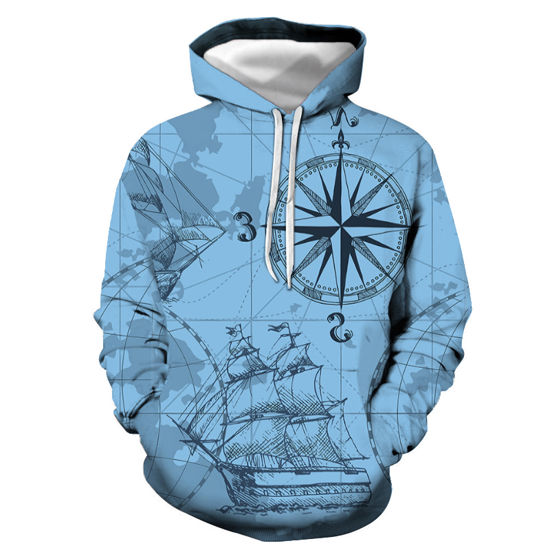 Men's Printing Casual Long Sleeve Loose Hooded display picture 6