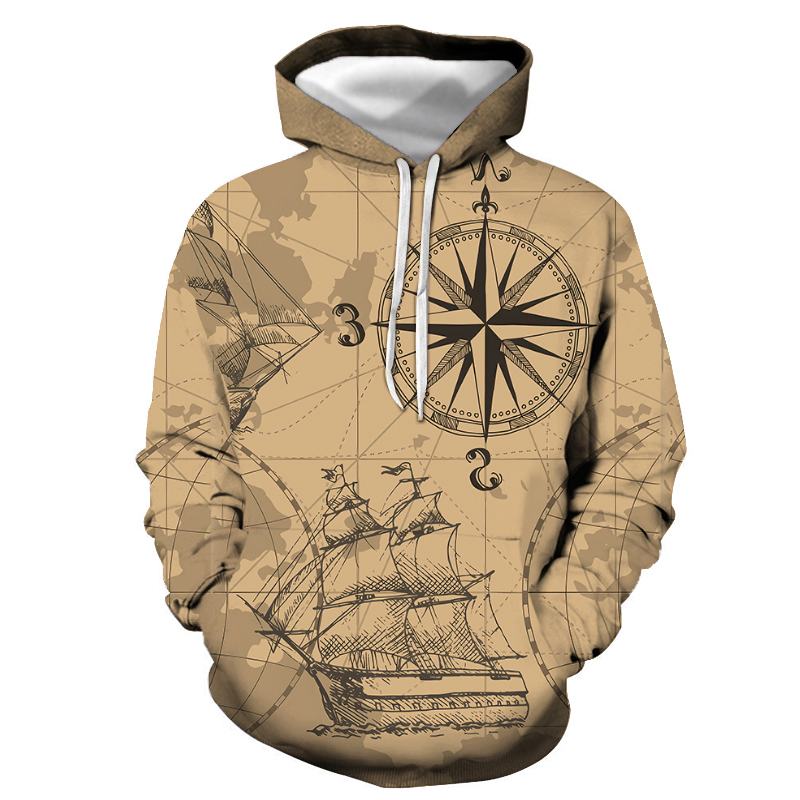Men's Printing Casual Long Sleeve Loose Hooded display picture 8