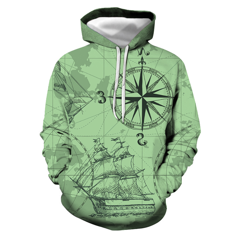 Men's Printing Casual Long Sleeve Loose Hooded display picture 7