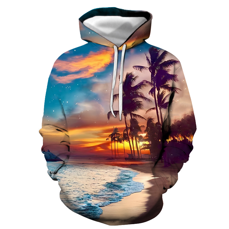 Men's Printing Casual Long Sleeve Loose Hooded display picture 3