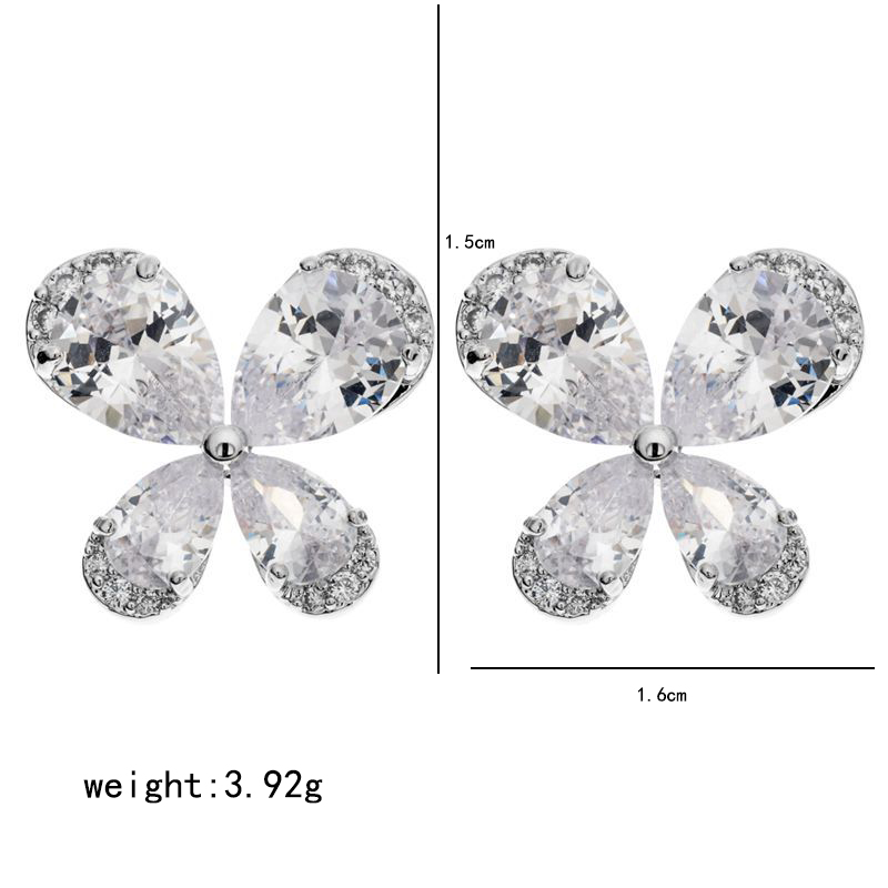 1 Pair Simple Style Butterfly Plating Inlay Copper Zircon White Gold Plated Ear Studs display picture 2