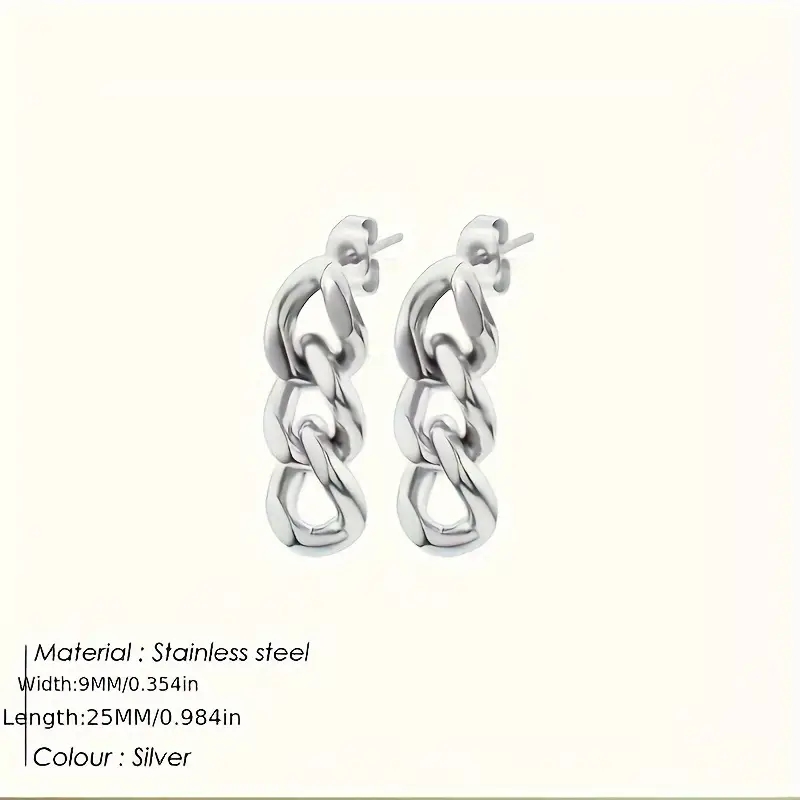 1 Pair Retro Punk Chain Stainless Steel Drop Earrings display picture 1