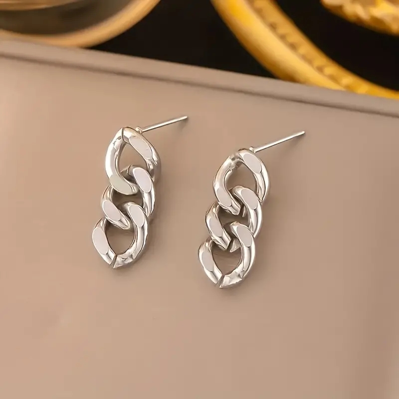 1 Pair Retro Punk Chain Stainless Steel Drop Earrings display picture 4