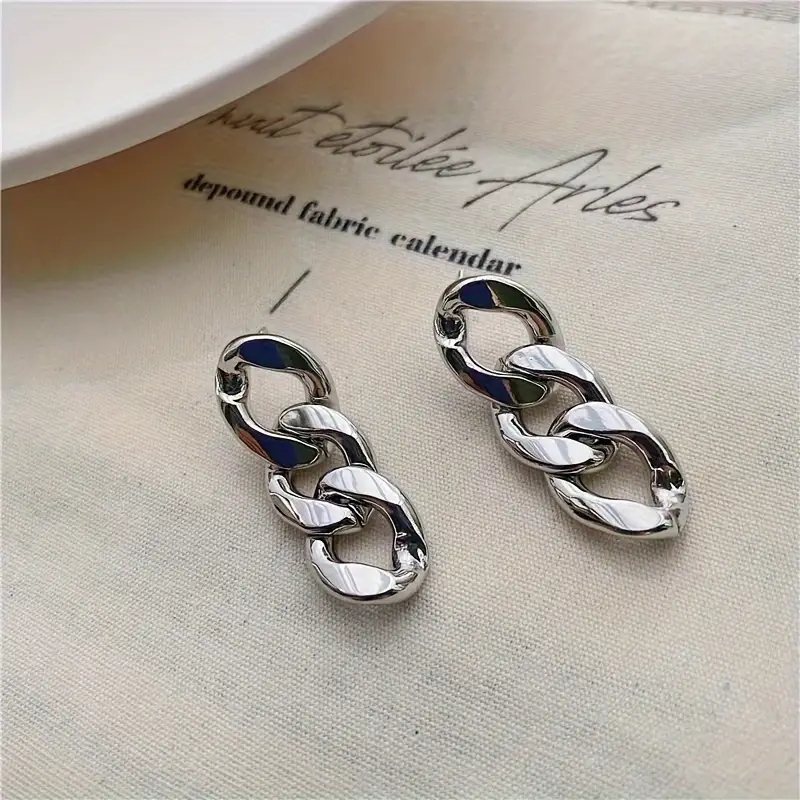 1 Pair Retro Punk Chain Stainless Steel Drop Earrings display picture 5