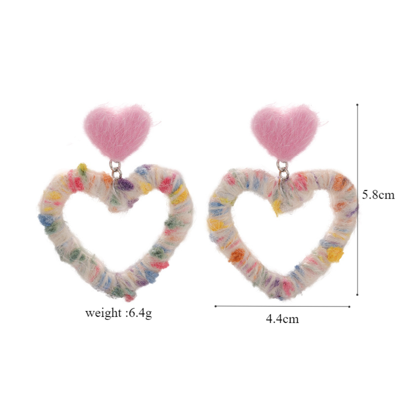 1 Pair Casual Cute Vacation Heart Shape Yarn Drop Earrings display picture 1