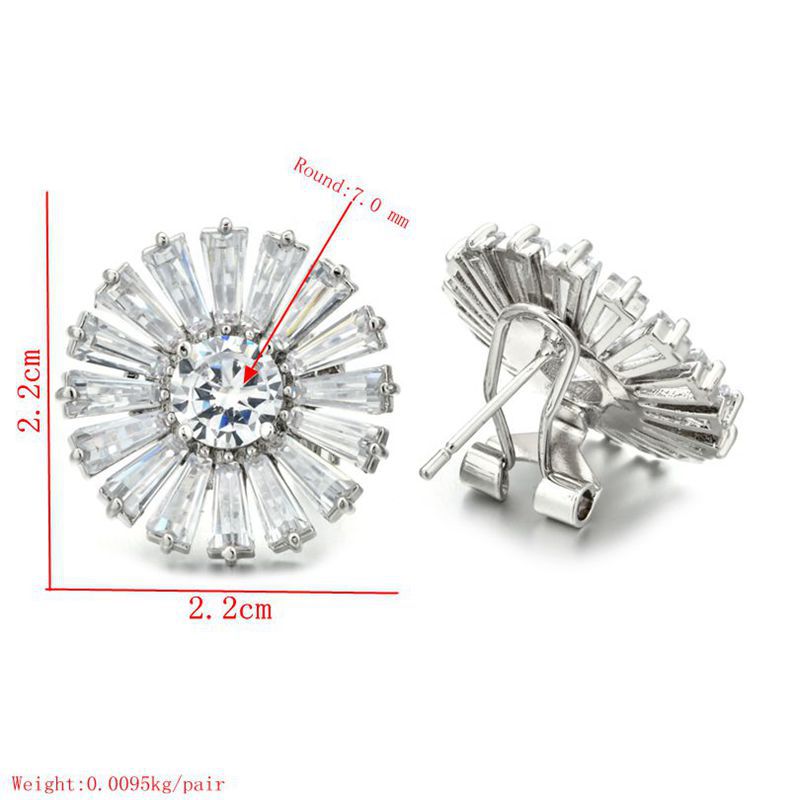 1 Pair Sweet Shiny Flower Plating Inlay Copper Zircon White Gold Plated Ear Cuffs Ear Studs display picture 5