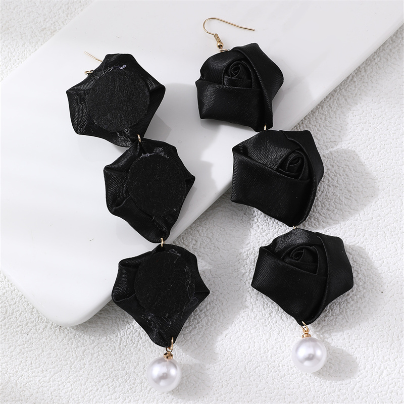 1 Pair Romantic Rose Alloy Cloth Drop Earrings display picture 3