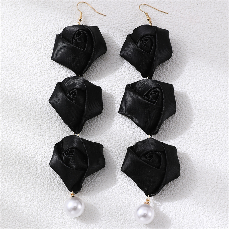 1 Pair Romantic Rose Alloy Cloth Drop Earrings display picture 2