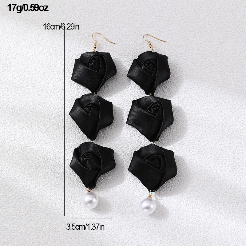 1 Pair Romantic Rose Alloy Cloth Drop Earrings display picture 6